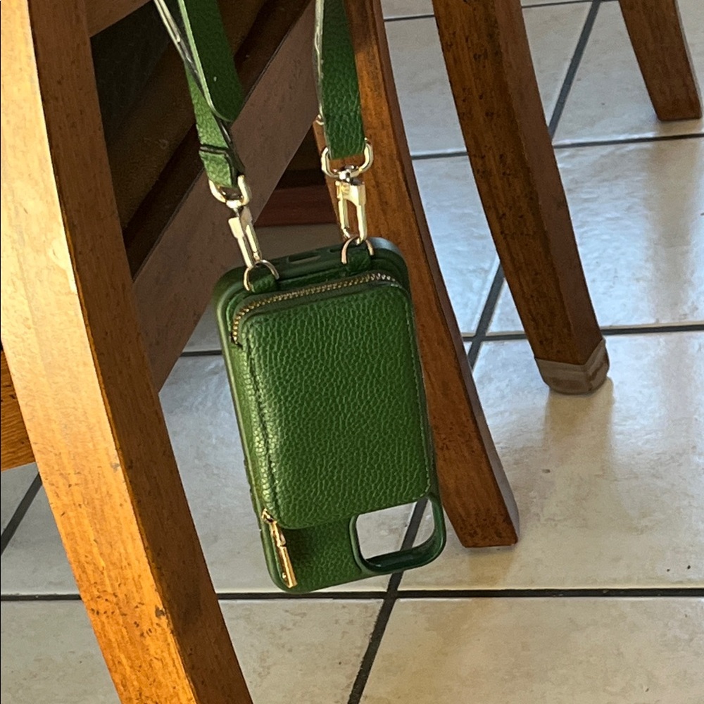 Green Leather Crossbody iPhone 14 Case Bag